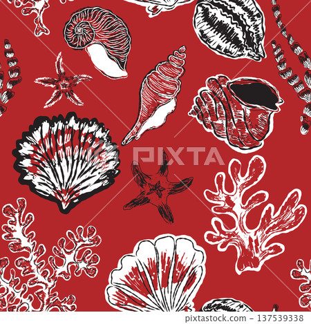 seamless pattern with marine shells 137539338