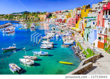 Procida, Italy. Panoramic sight of the beautiful island near Napoli, Campania. 137539443