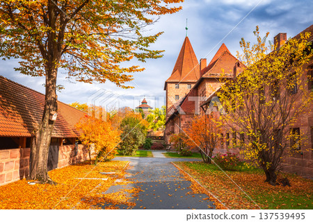 Nuremberg, Germany. Schlayerturm and old town, autumn beautiful colors. 137539495