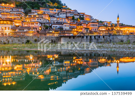 Old houses of Berat, historic city in Albania - Balkans country, world heritage. Old houses of Berat, historic city in Albania - Balkans country, world heritage. 137539499
