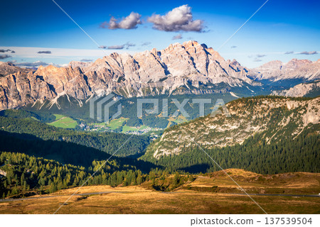 Dolomites, Italy. Majestic Cima Tofana mountain in South Tyrol, during golden hour 137539504