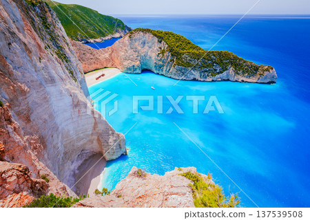 Famous Navagio Beach with shipwreck and turquoise waters, Zakynthos, Greece 137539508