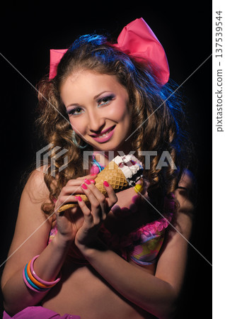 Glamour woman with ice-cream Glamour woman with ice-cream 137539544