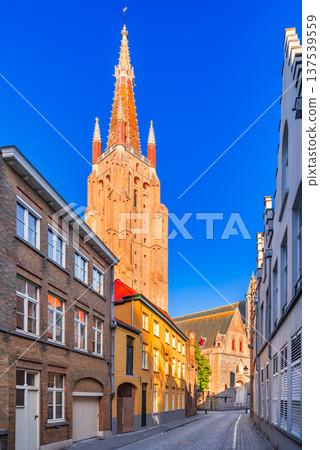 Bruges, Belgium. Onze Lieve Wrouwekerk, famous church in Brugge, West Flanders. 137539559