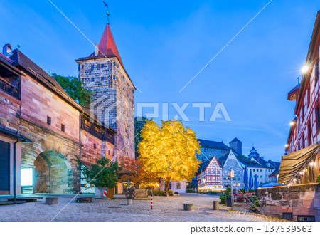 Nuremberg, Germany. Tiergartnertor Square and Kaiserburg Castle 137539562