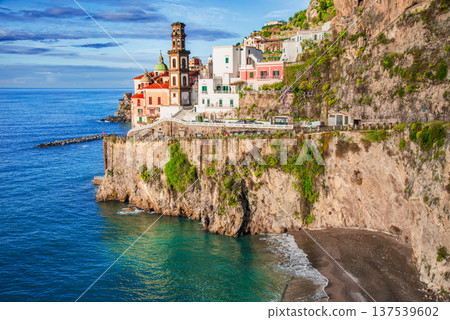 Amalfi , Italy. Small charming town of Atrani, Amalfitana Coastline. 137539602