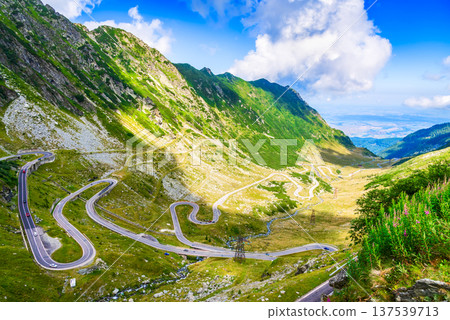 Transfagarasn, Romania. Famous winding alpine roat (2050 m) crossing Carpathian Mountains Transfagarasn, Romania. Famous winding alpine roat (2050 m) crossing Carpathian Mountains 137539713