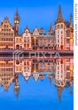 Ghent, Belgium. Graslei channel view, Leie River, Flanders. Ghent, Belgium. Graslei channel view, Leie River, Flanders. 137539738
