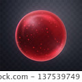 Red magic fantasy sphere. Crystal ball with glowing sparkles and particles. Energy orb with glow flare light effect. Isolated on transparent background. Vector illustration. 137539749