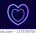 Glowing neon hearts set with glowing blue and purple light effects, futuristic portal gateway, vibrant and LED illumination border, abstract vector frame composition. 137539750
