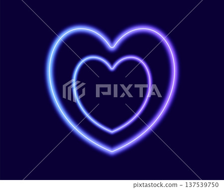 Glowing neon hearts set with glowing blue and purple light effects, futuristic portal gateway, vibrant and LED illumination border, abstract vector frame composition. Glowing neon hearts set with glowing blue and purple light effects, futuristic portal gateway, vibrant and LED illumination border, abstract vector frame composition. 137539750