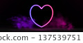 Neon heart with glowing pink and purple light effects, futuristic portal gateway, vibrant smoke and LED illumination. abstract vector frame composition. 137539751