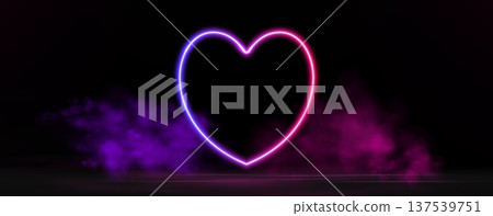 Neon heart with glowing pink and purple light effects, futuristic portal gateway, vibrant smoke and LED illumination. abstract vector frame composition. 137539751