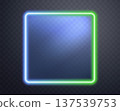 Glowing neon frame with glowing blue and green light effects, element for modern web interfaces and gaming designs with neon aesthetic, abstract vector frame composition. 137539753