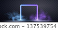 Neon frame with glowing blue and purple light effects, futuristic portal gateway, vibrant smoke and LED illumination. abstract vector frame composition. 137539754