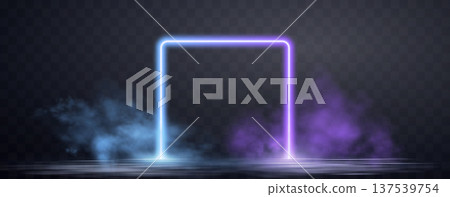 Neon frame with glowing blue and purple light effects, futuristic portal gateway, vibrant smoke and LED illumination. abstract vector frame composition. 137539754