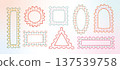 Pastel color wavy, zigzag edges shapes, figures. Groovy y2k squiggle frames with checkered pattern. Cute vector frameworks, rectangle, square. 137539758