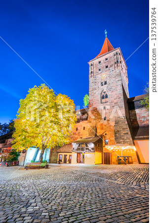 Nuremberg, Germany. Tiergartnertor Square and Kaiserburg Castle 137539764