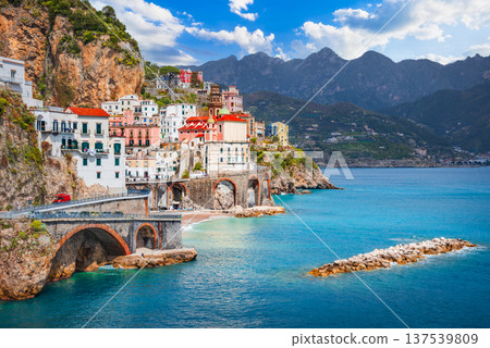 Amalfi , Italy. Small charming town of Atrani, Amalfitana Coastline. 137539809