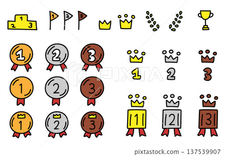 手繪可愛皇冠和獎牌排名材料 137539907