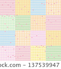 Various pastel background colours with heart and checked pattern for wallpaper, backdrop, ad template, poster, postcard, sticky note, plaid fabric print, textile, garment, clothes, Valentine's Day 137539947
