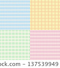 Four set of pastel background designs with checked pattern for wallpaper, backdrop, ad template, frame, paper design, poster, postcard, sticky note, plaid fabric print, textile, garment, clothes 137539949