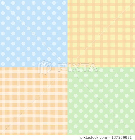 Four set of background designs with polka dot and checked pattern for wallpaper, backdrop, ad template, frame, paper design, social media post, poster, sticky note, fabric print, bed sheet, textile 137539951