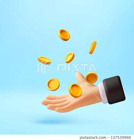 3d hand of businessman catching falling gold coins 3d hand of businessman catching falling gold coins 137539998