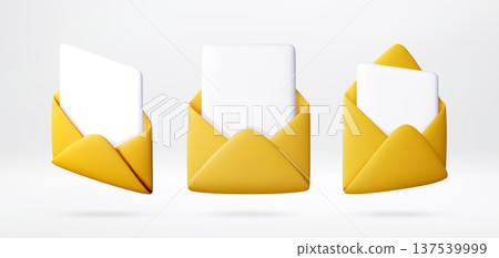3D Three yellow envelopes with white paper sheets 3D Three yellow envelopes with white paper sheets 137539999