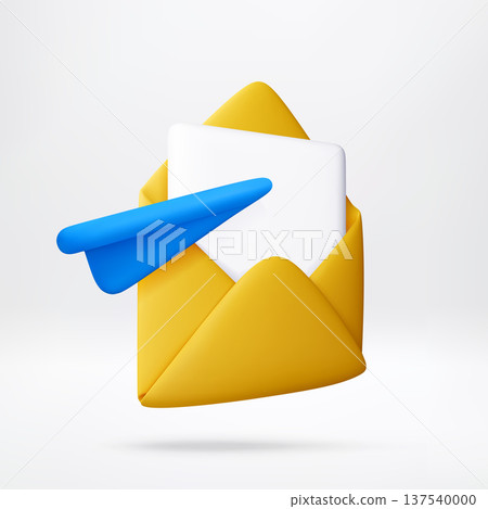 3D Yellow envelope with blue paper airplane 3D Yellow envelope with blue paper airplane 137540000
