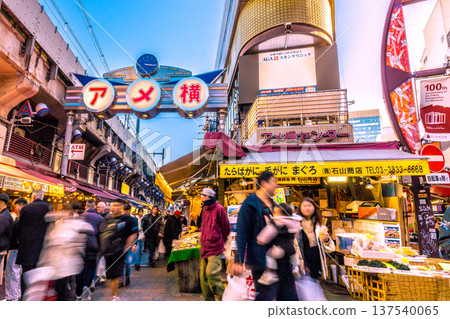 Tokyo cityscape, Japan, March 8. Inbound tourism continues... Ameyoko is bustling with foreign tourists... Stickers (right) Tokyo cityscape, Japan, March 8. Inbound tourism continues... Ameyoko is bustling with foreign tourists... Stickers (right) 137540065
