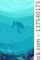 Sea Turtle Swimming in Sunlit Underwater Ocean 137540173