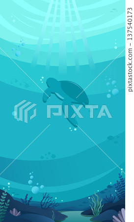 Sea Turtle Swimming in Sunlit Underwater Ocean Sea Turtle Swimming in Sunlit Underwater Ocean 137540173