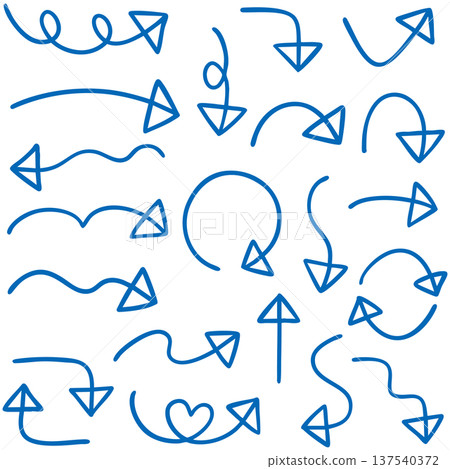 Illustration of a hand-drawn triangular arrow set with a line in the middle (blue) 137540372