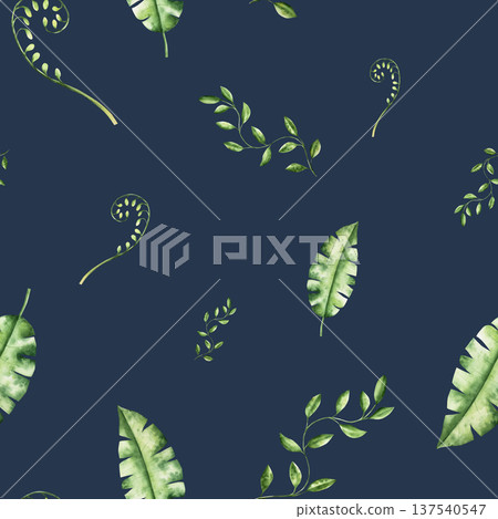 Branch with leaves. Watercolor seamless pattern, hand drawn pastel climbing green liana. Isolated botanical illustration on transparent background. Perfect for tropical design projects. For designers Branch with leaves. Watercolor seamless pattern, hand drawn pastel climbing green liana. Isolated botanical illustration on transparent background. Perfect for tropical design projects. For designers 137540547