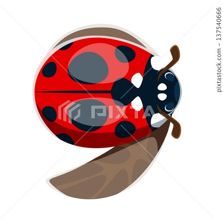 Ladybug insect font typeset cartoon number 9 nine. Garden lady bug typeface numeral symbol, spring insect type vector number. Red ladybug beetle font figure or cute ladybird typography digit 137540666