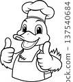 Happy Cartoon Duck Chef Giving Thumbs Up Line Art 137540684