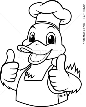 Happy Cartoon Duck Chef Giving Thumbs Up Line Art Happy Cartoon Duck Chef Giving Thumbs Up Line Art 137540684