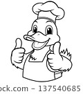 Happy Cartoon Duck Chef Giving Thumbs Up Line Art 137540685
