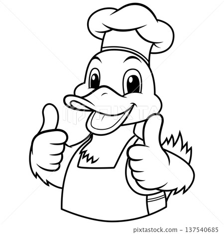 Happy Cartoon Duck Chef Giving Thumbs Up Line Art Happy Cartoon Duck Chef Giving Thumbs Up Line Art 137540685