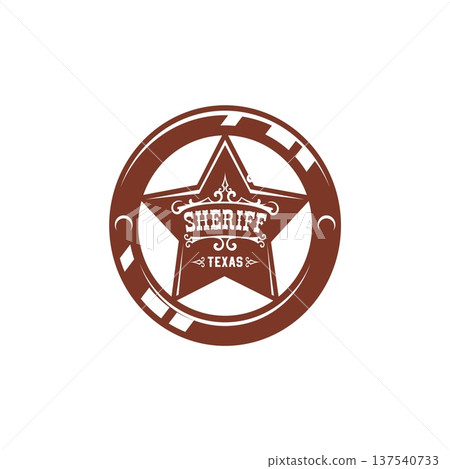 Western and Wild West Texas sheriff star badge icon or symbol. American sheriff sign, Texas Western isolated vector symbol. US Wild West emblem or USA history icon with retro typography Western and Wild West Texas sheriff star badge icon or symbol. American sheriff sign, Texas Western isolated vector symbol. US Wild West emblem or USA history icon with retro typography 137540733