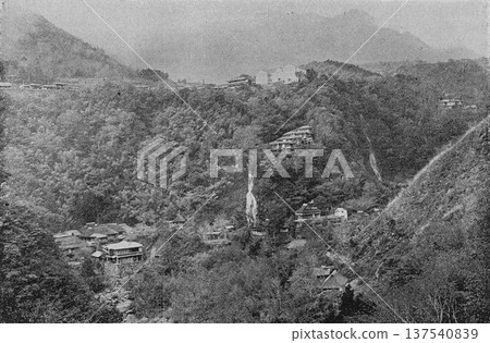 Vintage 1894 photograph: Panorama of Miyanoshita and Dogashima Valley in Hakone 137540839