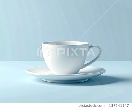 Advertisement. Magazine. Coffee cup with saucer mockup. Ceramic mug with a blank label area. 137541347