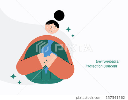 Environmental protection concept with woman hugging earth showing planet care and sustainability. Flat design vector illustration for environmental protection and eco friendly concepts. Environmental protection concept with woman hugging earth showing planet care and sustainability. Flat design vector illustration for environmental protection and eco friendly concepts. 137541362