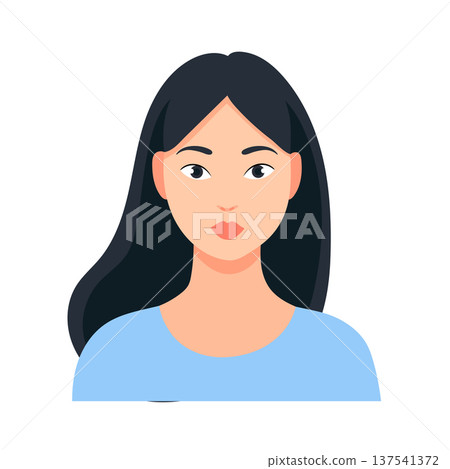 Asian woman, face. Flat vector clipart, illustration with isolated background. 137541372