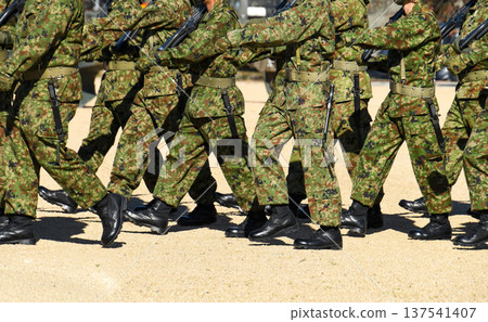 Ground Self-Defense Force members marching Ground Self-Defense Force members marching 137541407