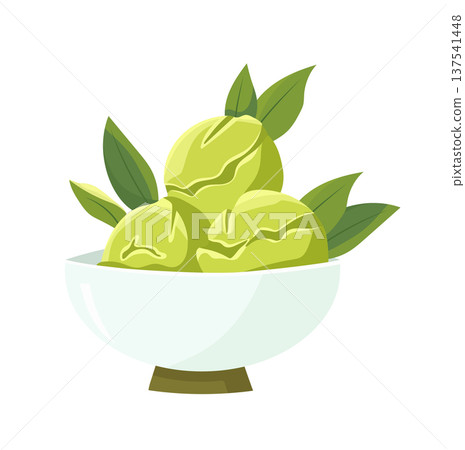 Japanese matcha green tea ice cream. Flat vector clipart illustration with isolated background. 137541448