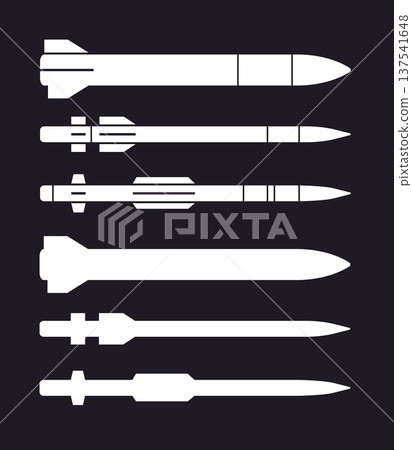Missile silhouettes collection military weapons comparison white shapes on black background isolated design elements infographic template 137541648