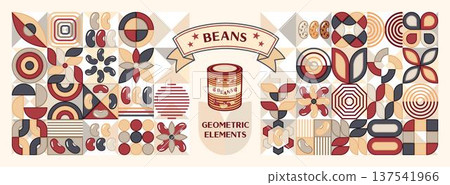 Icon set of kidney beans in simple geometric style. Includes flat pictograms, abstract geometric shapes. Perfect for branding, organic packaging, grocery store labels, vegan and vegetarian food Icon set of kidney beans in simple geometric style. Includes flat pictograms, abstract geometric shapes. Perfect for branding, organic packaging, grocery store labels, vegan and vegetarian food 137541966