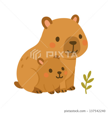 Adorable capybara parent with baby illustration representing wildlife family, tropical animal character, nursery decor, nature education graphics and cute animal storytelling Adorable capybara parent with baby illustration representing wildlife family, tropical animal character, nursery decor, nature education graphics and cute animal storytelling 137542240